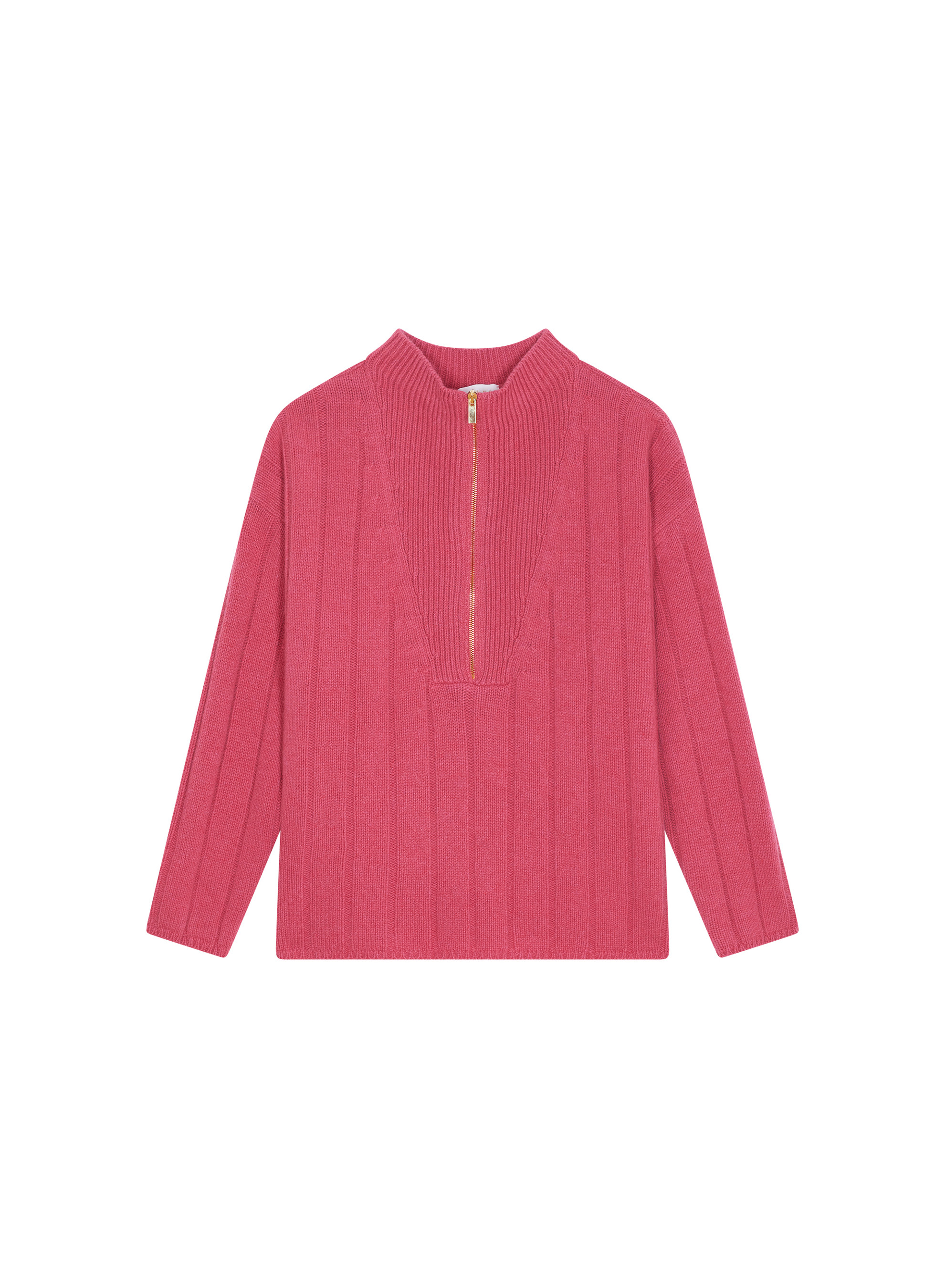 Pull col montant zippé en cachemire et laine recyclés - Lodric 7883 romance - 26 Rose foncé