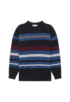 Round-neck striped sweater in recycled cashmere and wool - Fael