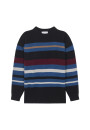 Pull col rond rayé en cachemire et laine recyclés - Fael 7946 noir/pacifique/ecru/camel - 01 Noir