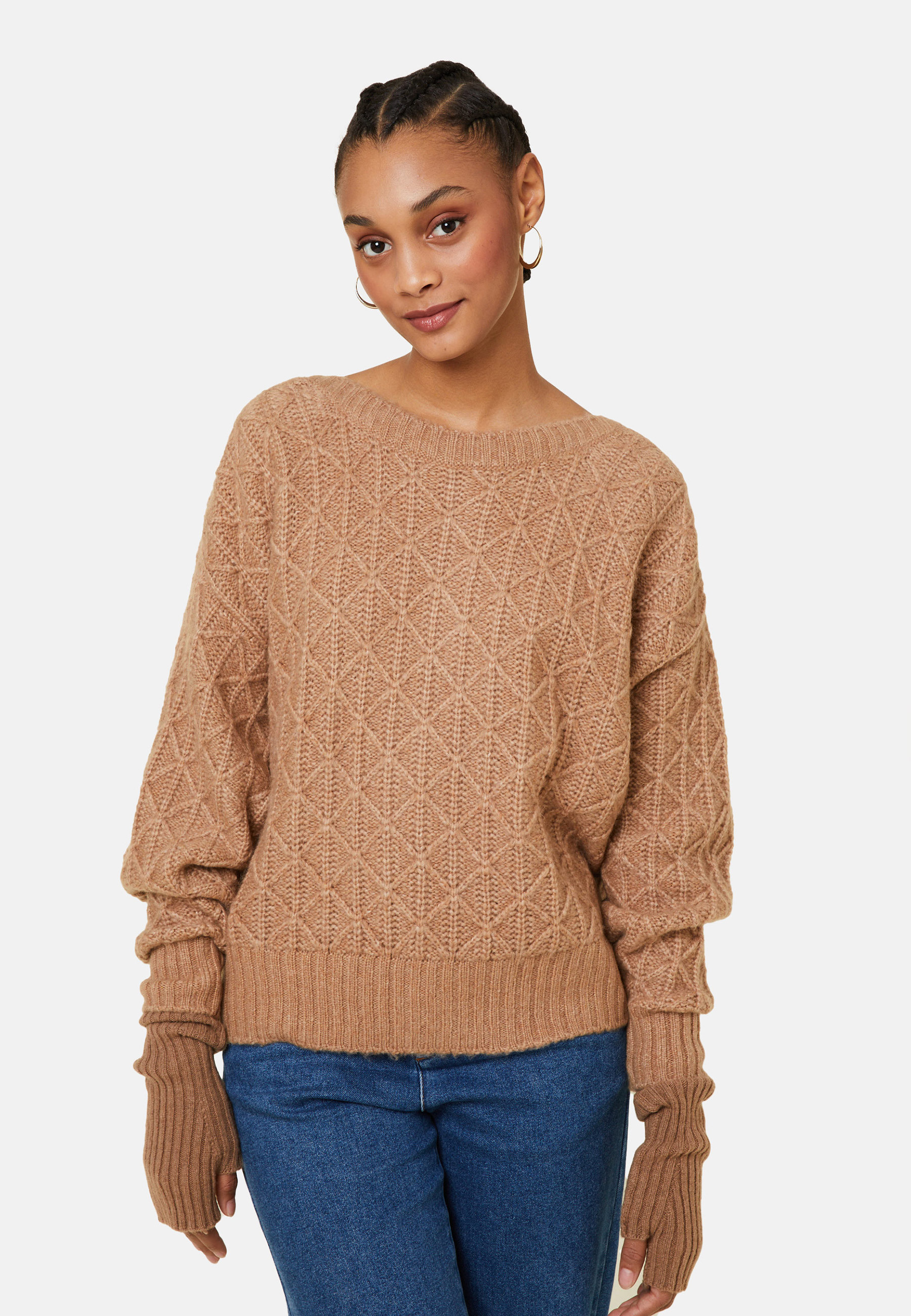  	Pull ample à jeux de points en laine cocon - Gassia 7820 camel - 88 Camel