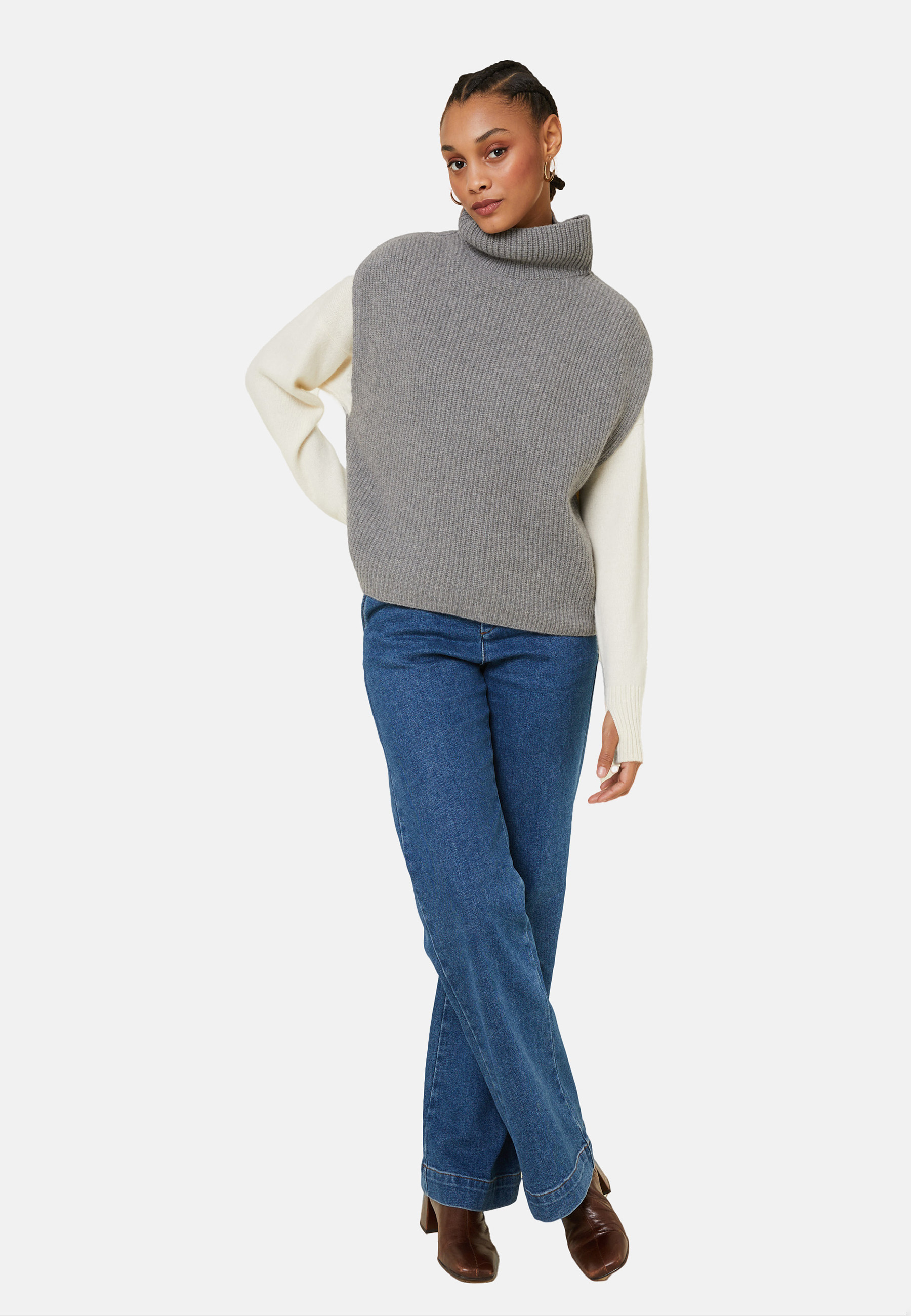 Pull col montant sans manches en cachemire et laine recyclés
