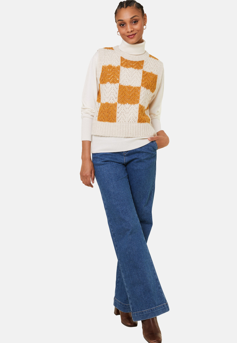 Suéter de lã coco sem mangas vazado - Geva