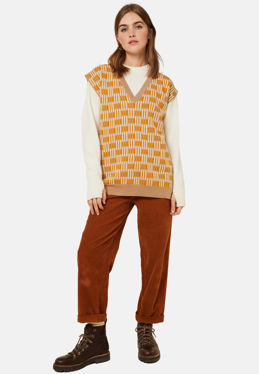 Pull col V à motifs en laine mérinos sans manches - Ganael