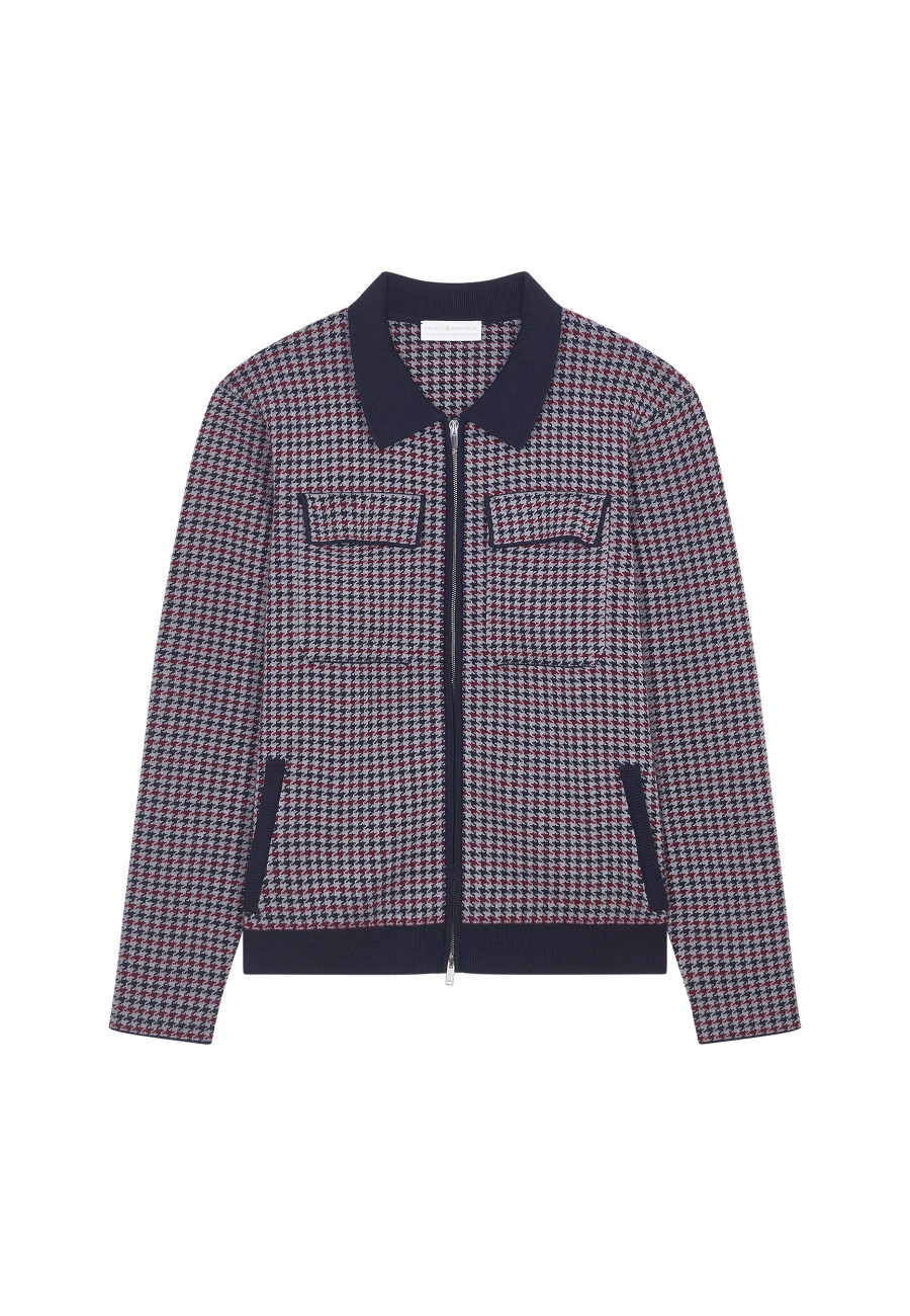 Polo collar jacket with houndstooth patterns in merino wool - Fabien