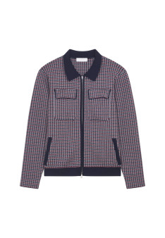 Polo collar jacket with houndstooth patterns in merino wool - Fabien