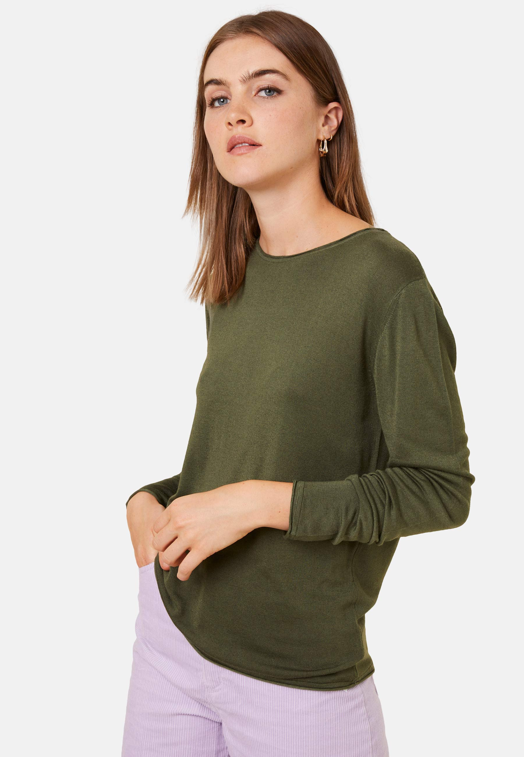 T-shirt boutonné en bambou cachemire col rond en maille fine - Aelia