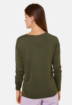 Buttoned t-shirt in cashmere bamboo round neck in fine knit - Aelia