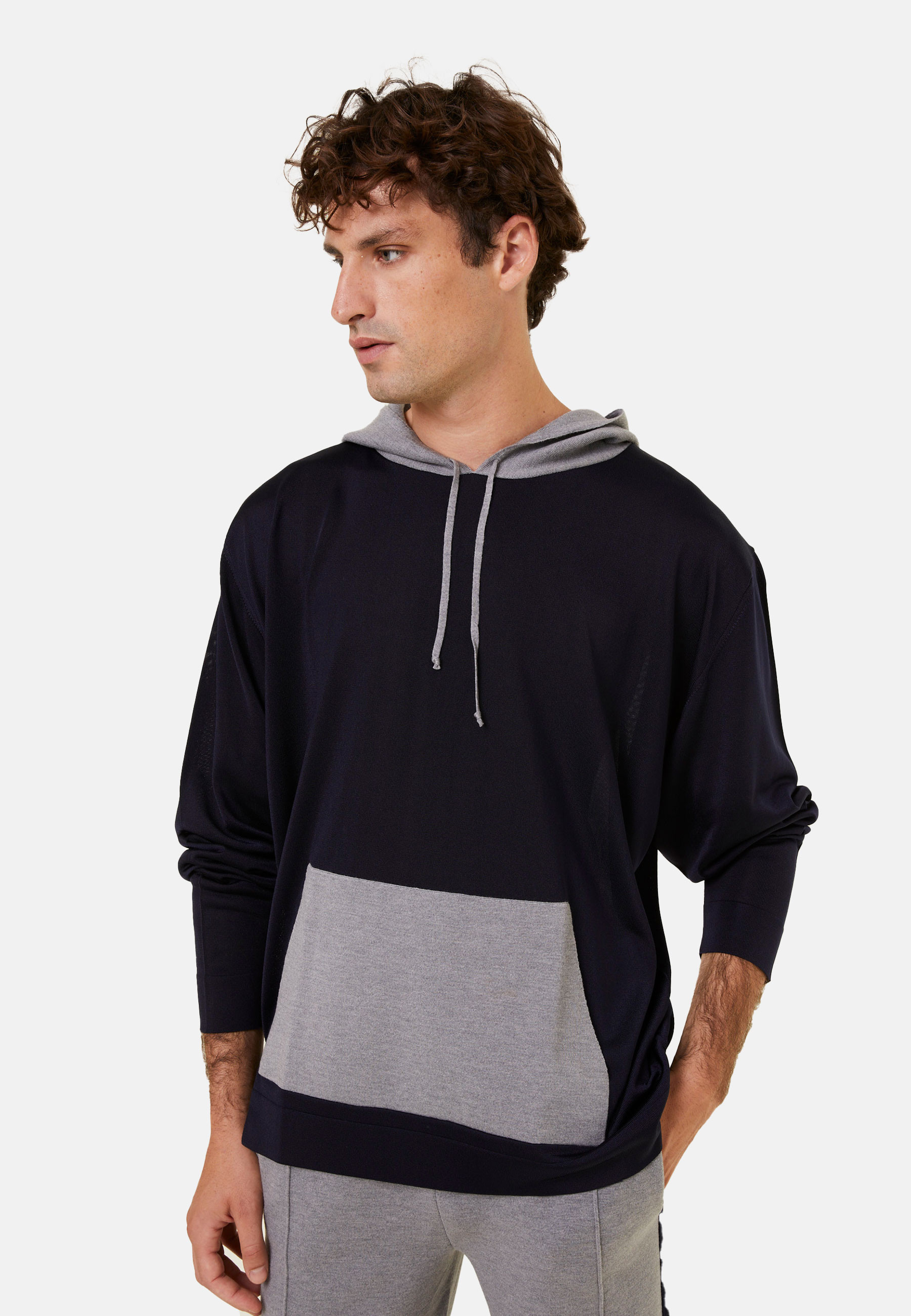 Hoodie à capuche avec poches en Fil lumière et laine mérinos - Flavien