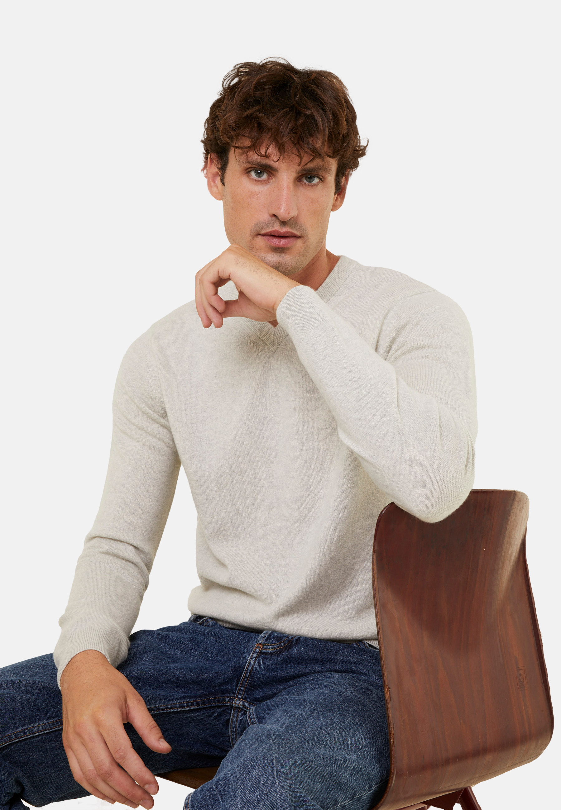Pull col V en cachemire - Evann 7852 celadon - 94 Vert amande