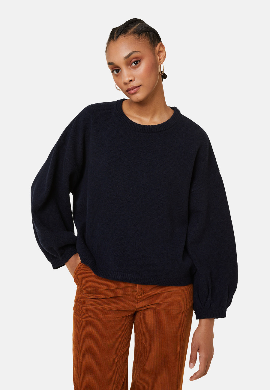 Cashmere blend round-neck sweater with puff sleeves - Lamaras