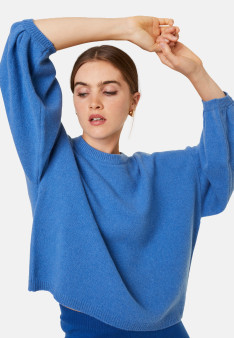 Round-neck sweater with balloon sleeves in recycled cashmere and wool - Lamara