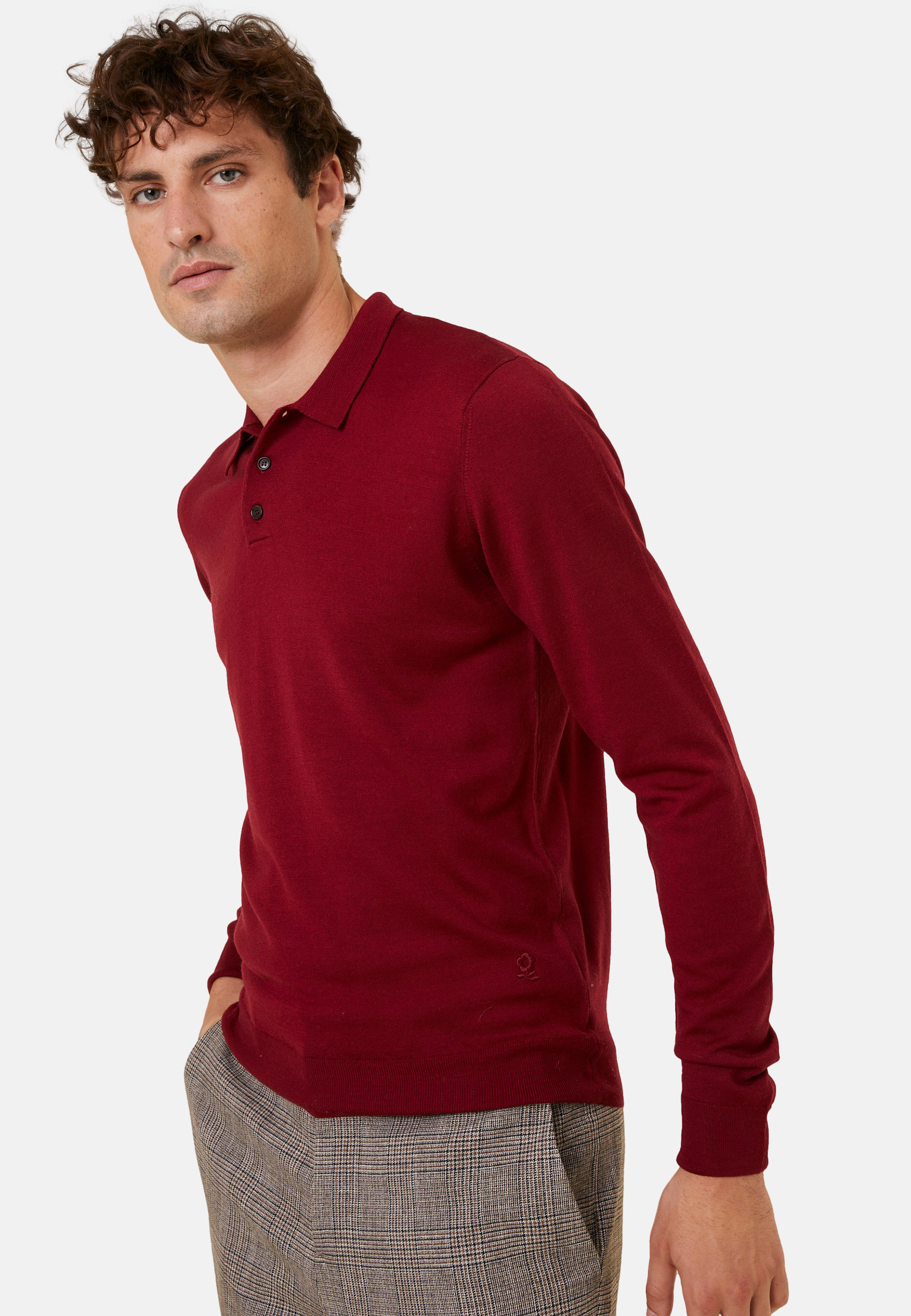 Pull col polo avec logo en laine mérinos - Eni