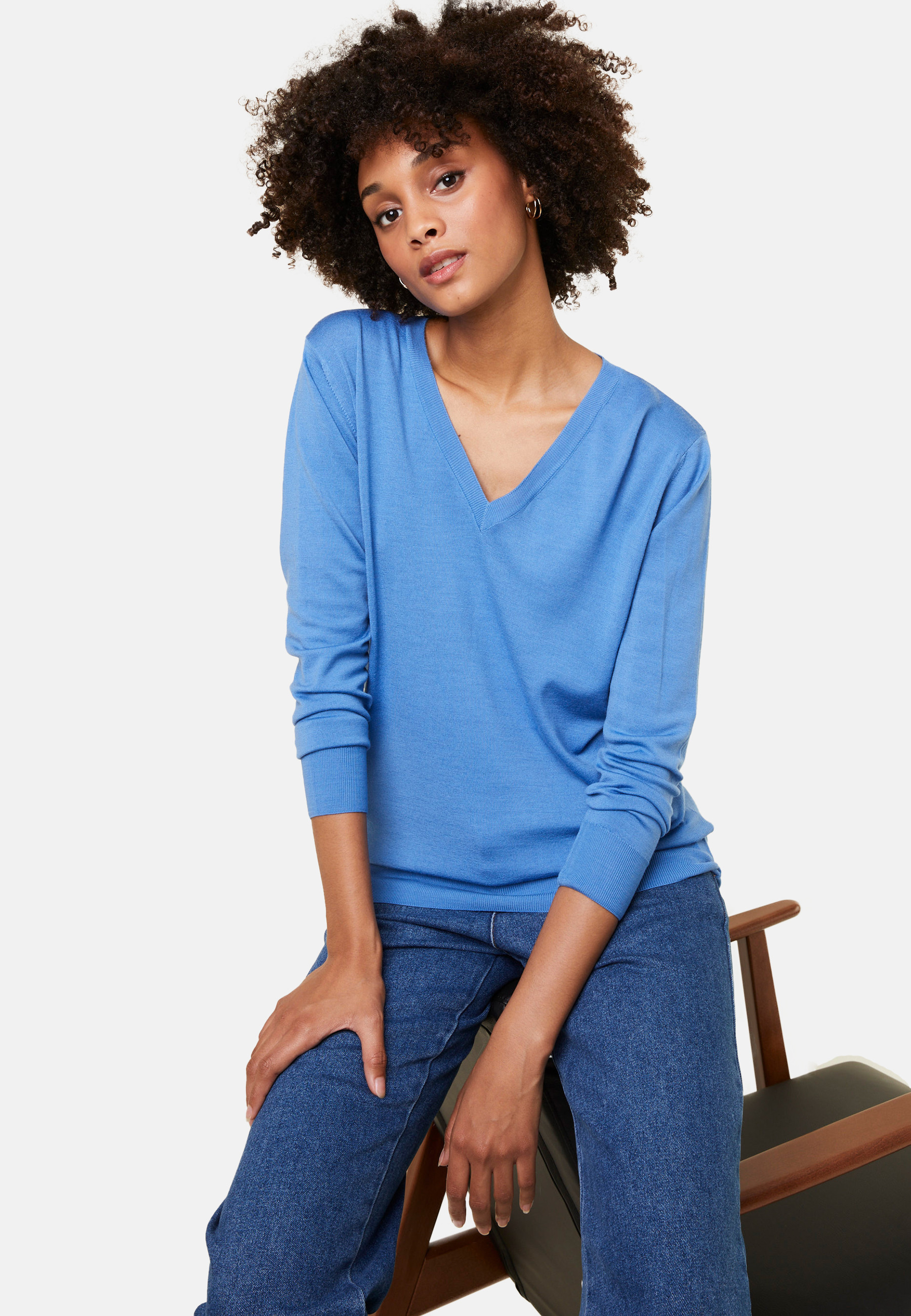 Pull col V en laine mérinos - Arya 7882 prune - 18 Violet foncé