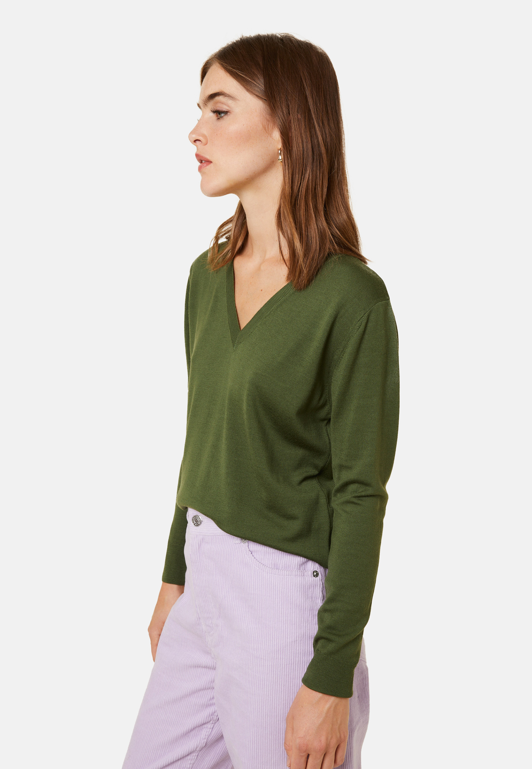 Pull col V en laine mérinos - Arya 7882 prune - 18 Violet foncé