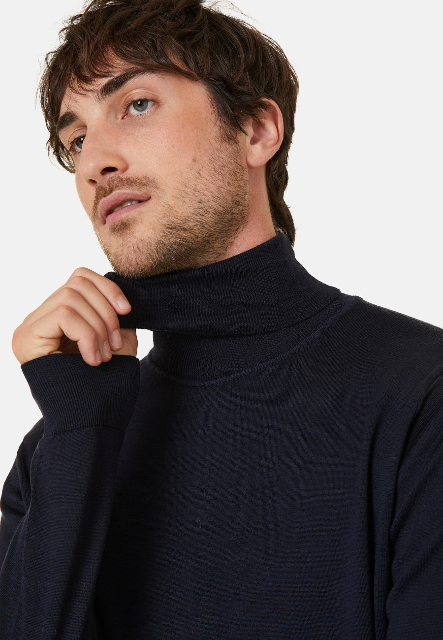 Turtleneck sweater with logo in merino wool - Enzo