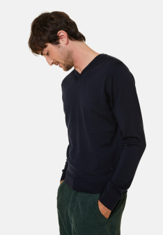 V-neck sweater with logo in merino wool - Elmo