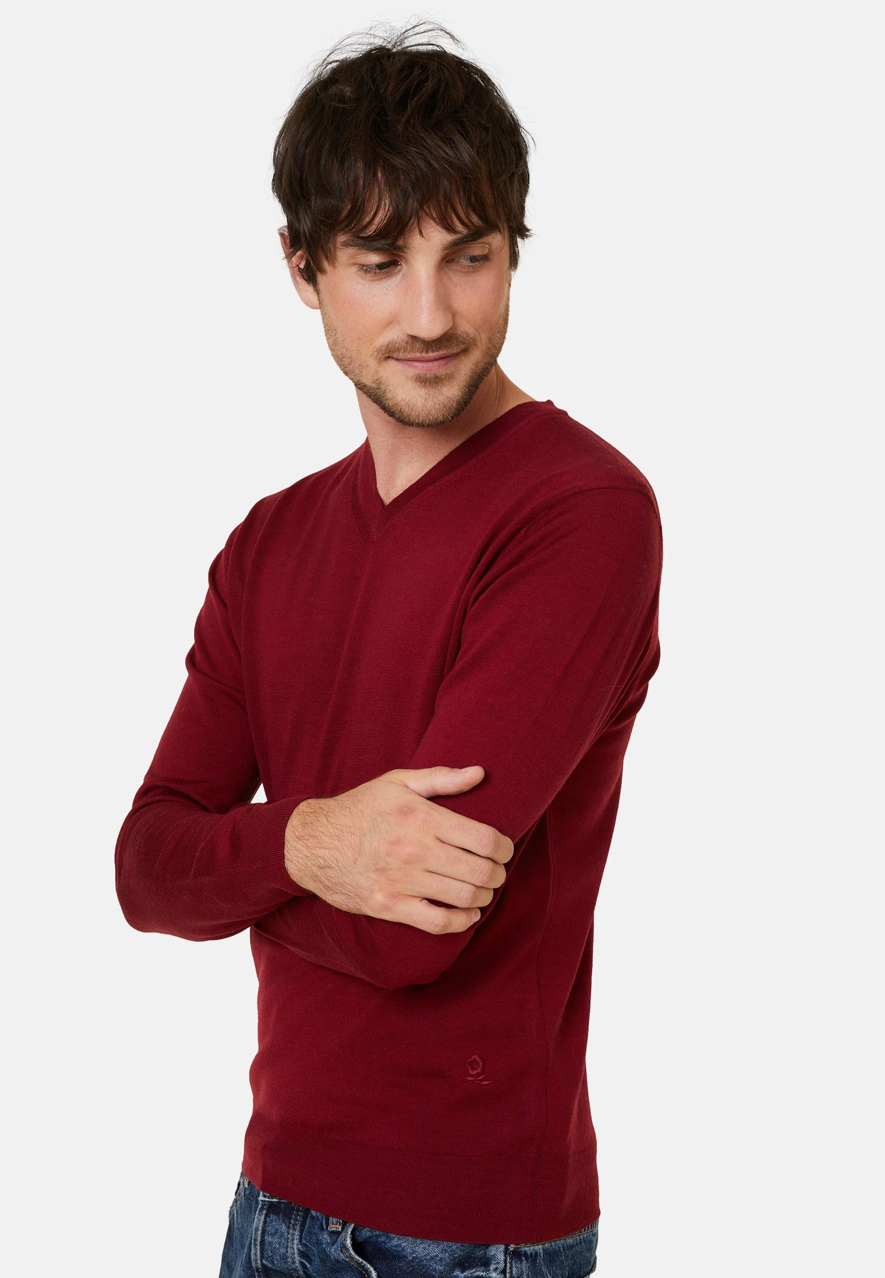 V-neck sweater with logo in merino wool - Elmo