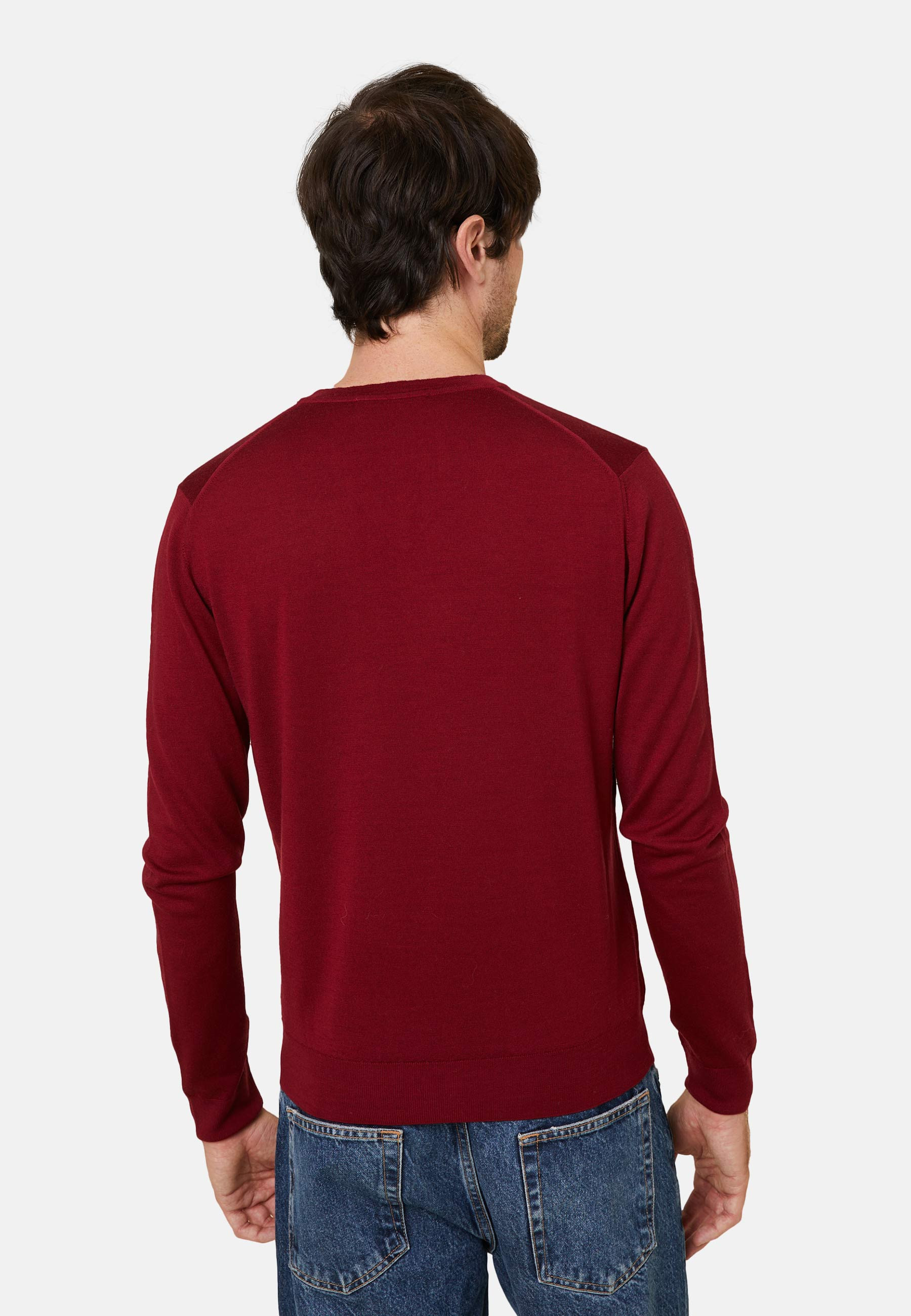 Pull col V avec logo en laine mérinos - Elmo 7881 cerise - 51 Bordeaux