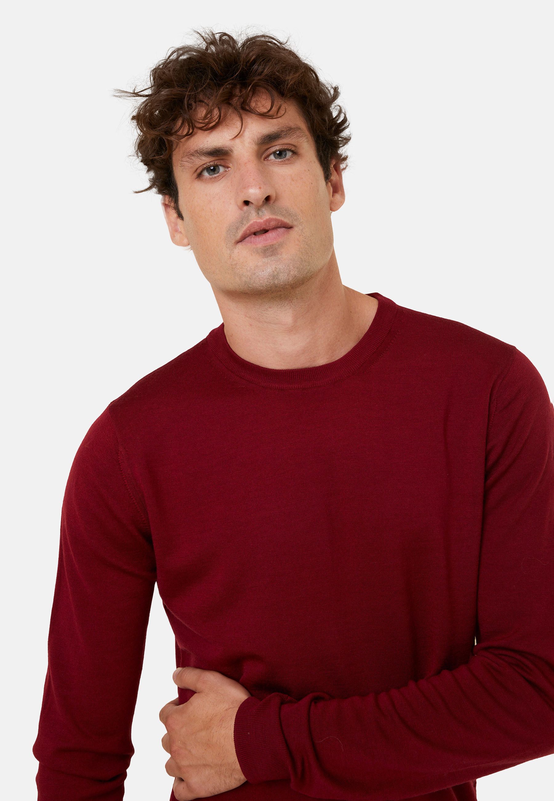 Pull col rond avec logo en laine mérinos - Eddie 7852 celadon - 94 Vert amande