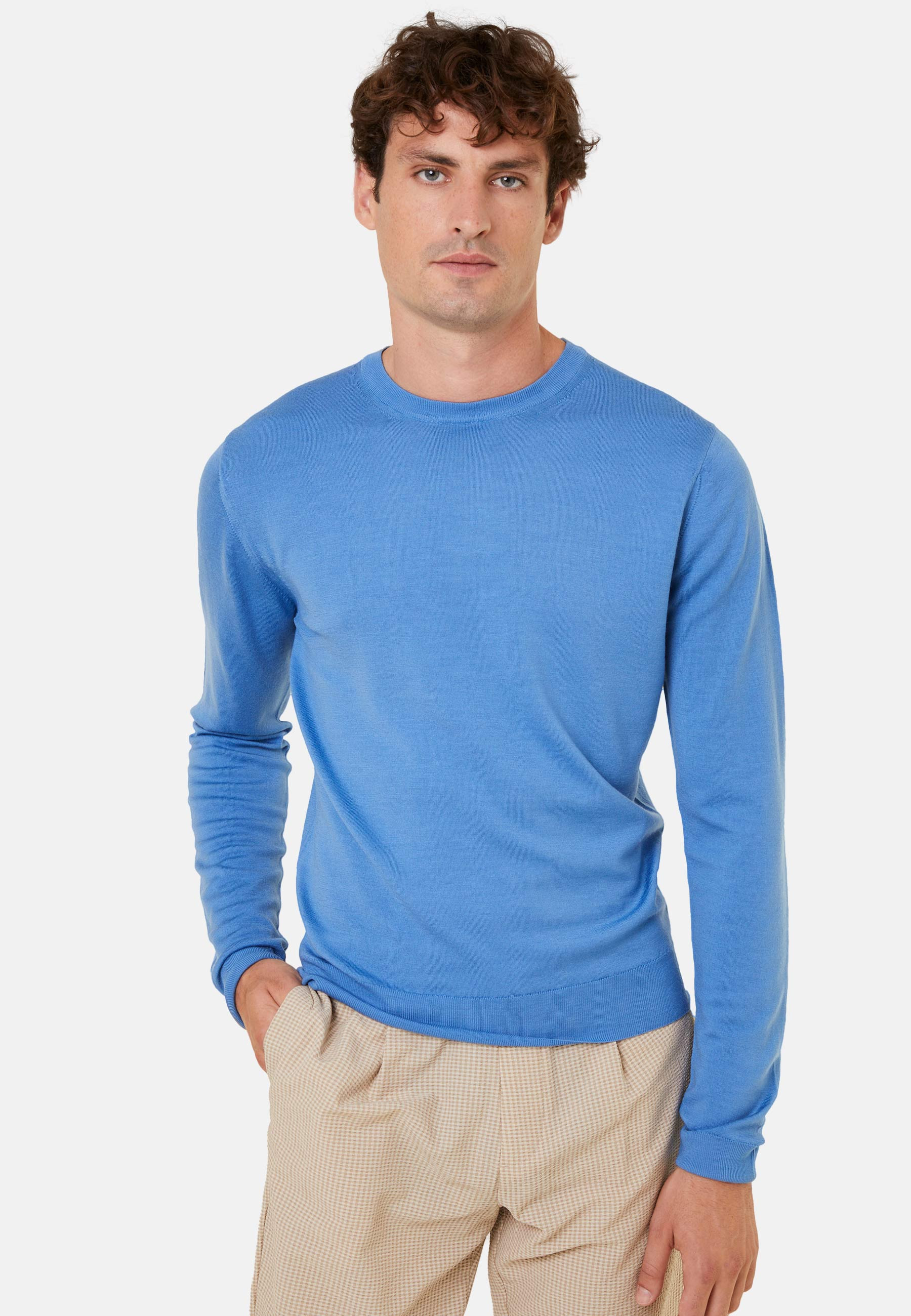 Pull col rond avec logo en laine mérinos - Eddie 7852 celadon - 94 Vert amande