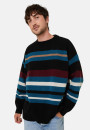 Pull col rond rayé en cachemire et laine recyclés - Fael 7946 noir/pacifique/ecru/camel - 01 Noir