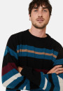 Pull col rond rayé en cachemire et laine recyclés - Fael 7946 noir/pacifique/ecru/camel - 01 Noir