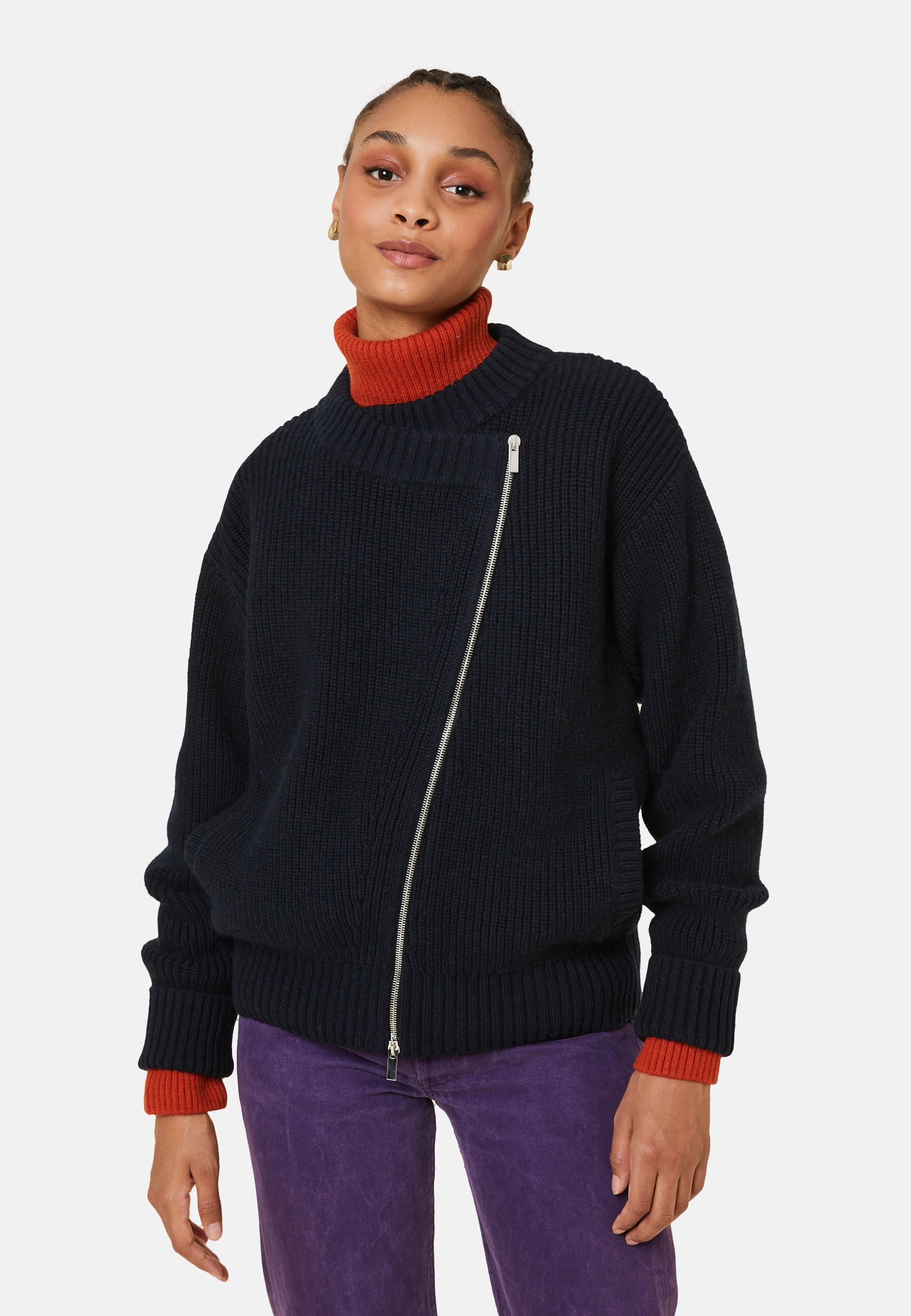 Veste zippée col rond en laine et cachemire - Gwenn 7840 marine - 05 Bleu marine