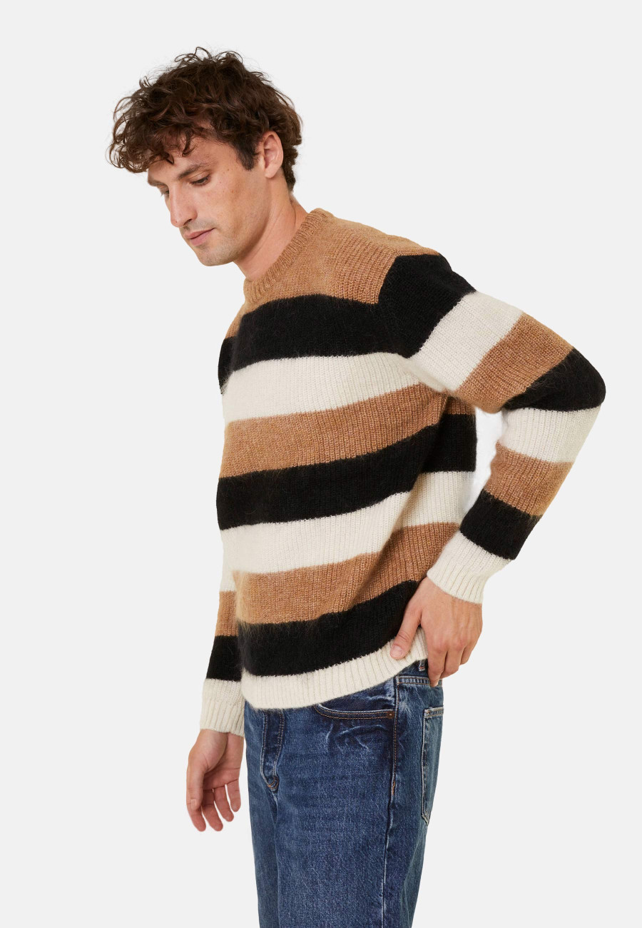 Tricolor striped round-neck mohair sweater - Fox