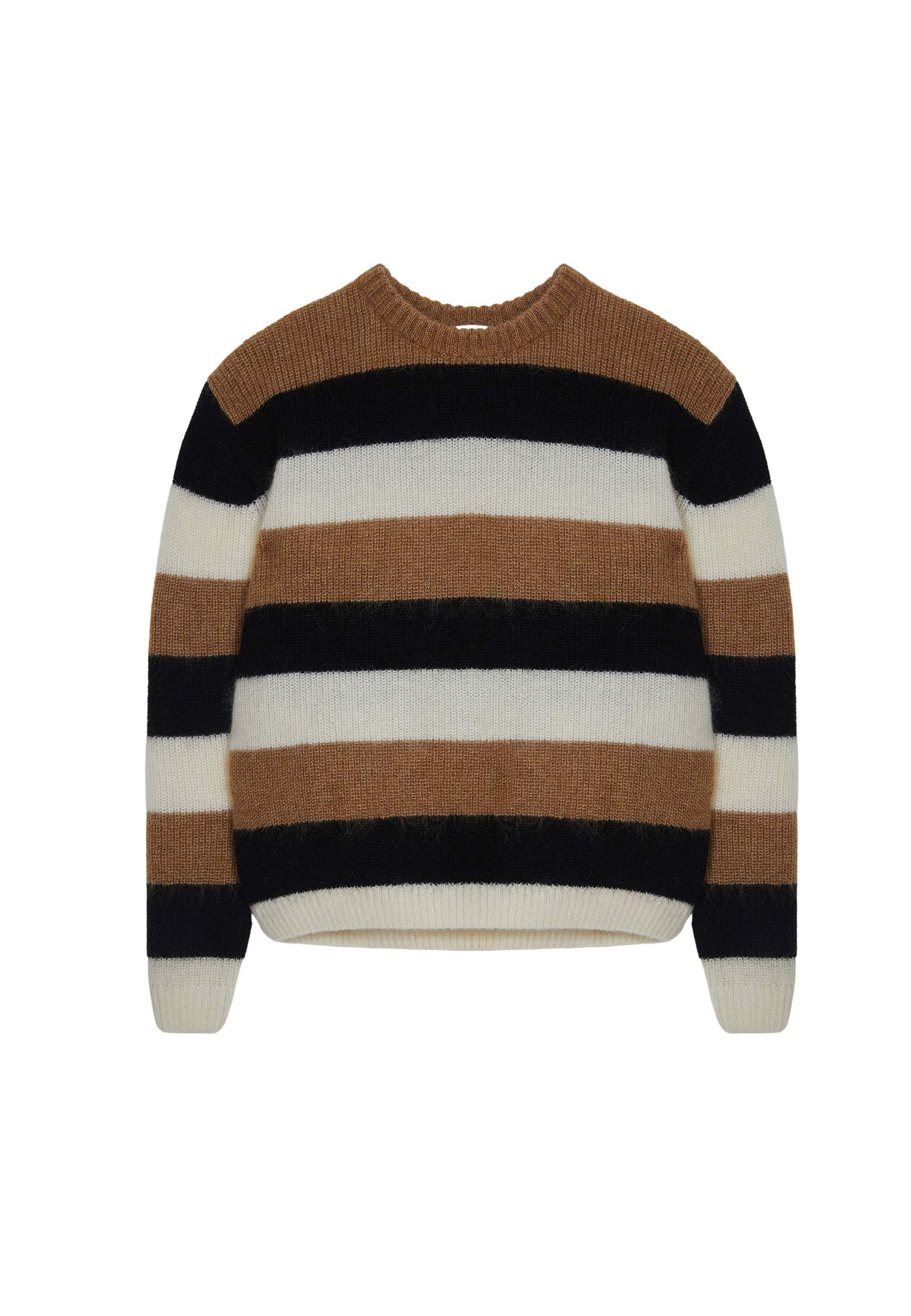 Pull col rond rayé tricolore en mohair - Fox