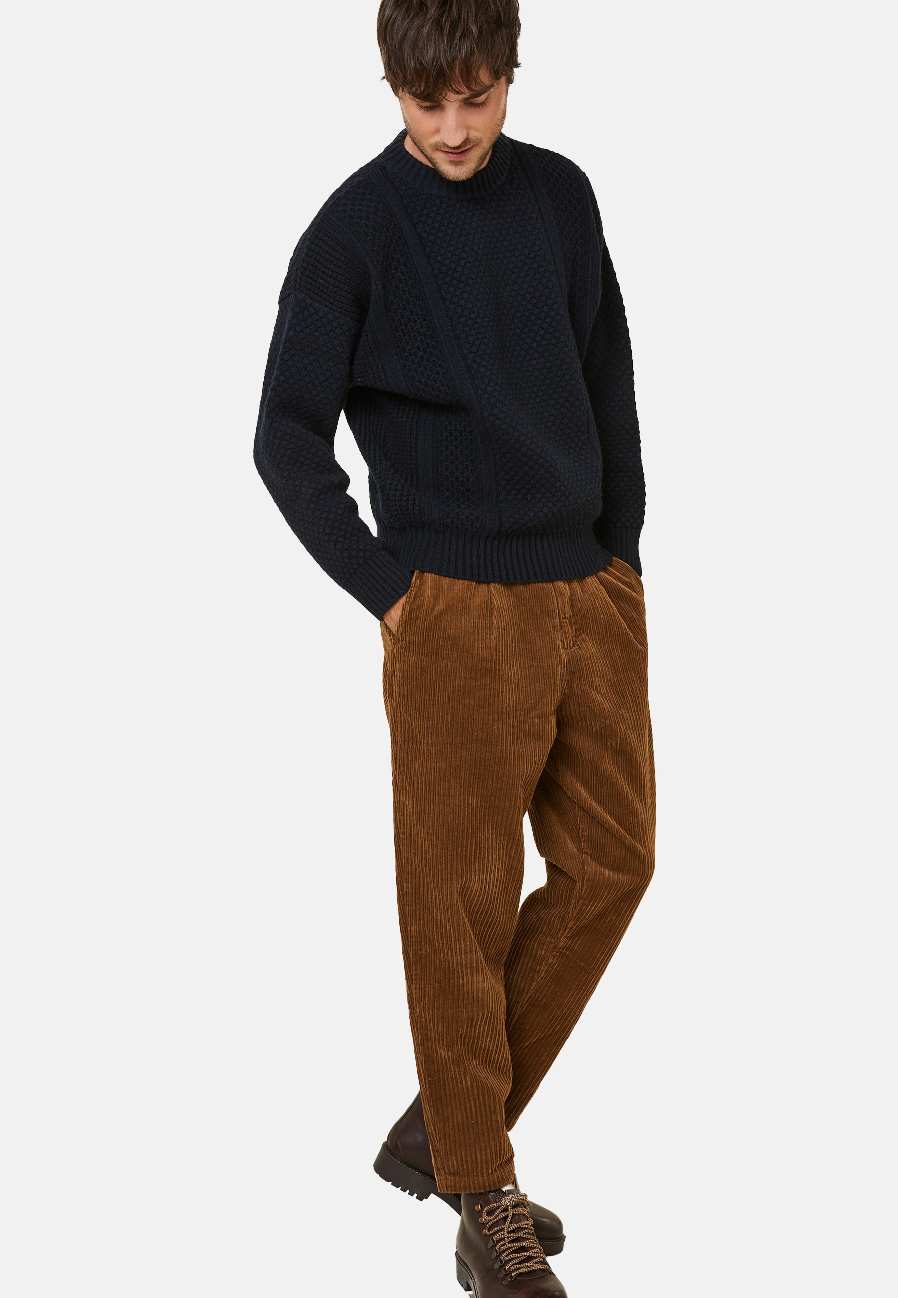 Pull col rond maille gaufrée en laine et cachemire - Fall