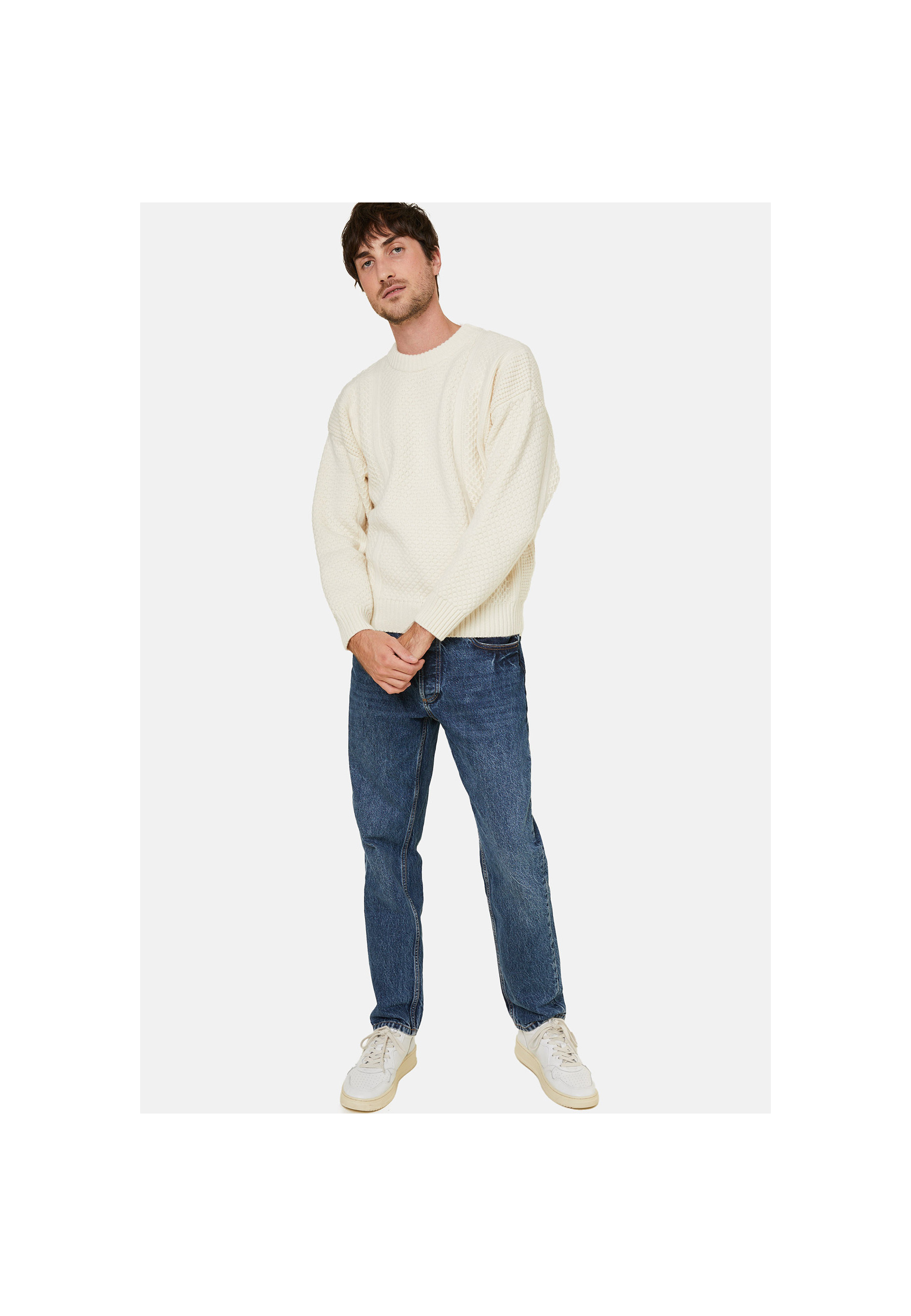 Round-neck waffle-knit sweater in wool and cashmere - Fall