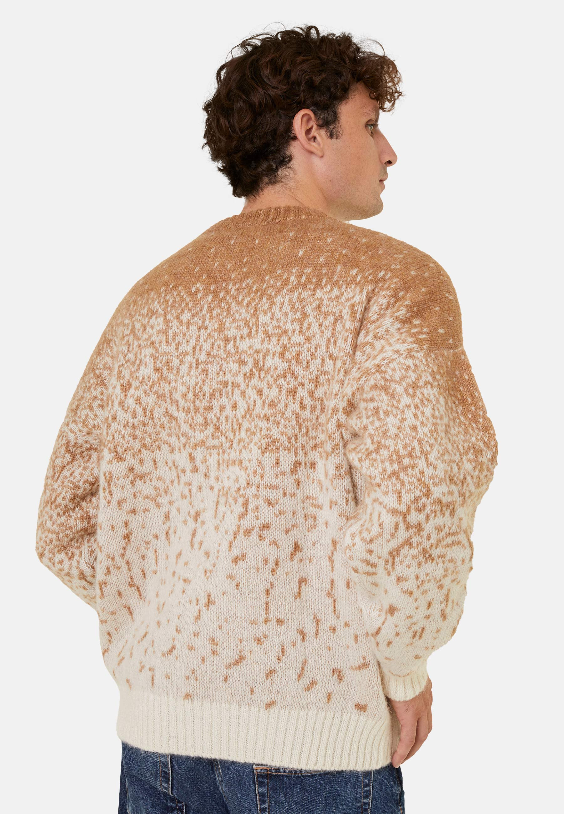 Pull col rond bicolore en mohair - Figaro 7944 ecru/camel - 88 Camel