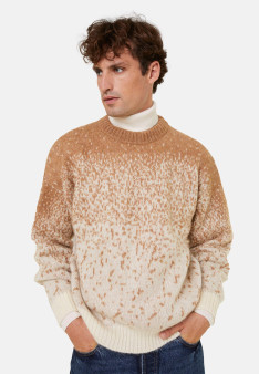 Pull col rond bicolore en mohair - Figaro 7944 ecru/camel - 88 Camel