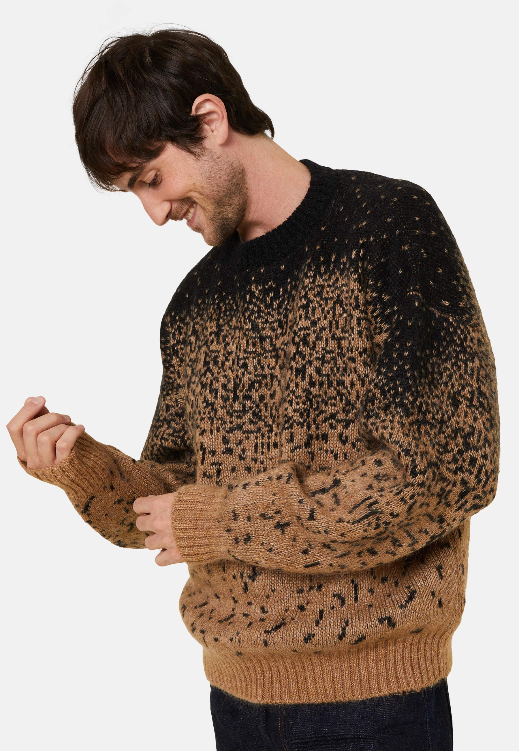 Pull col rond bicolore en mohair - Figaro 7944 ecru/camel - 88 Camel
