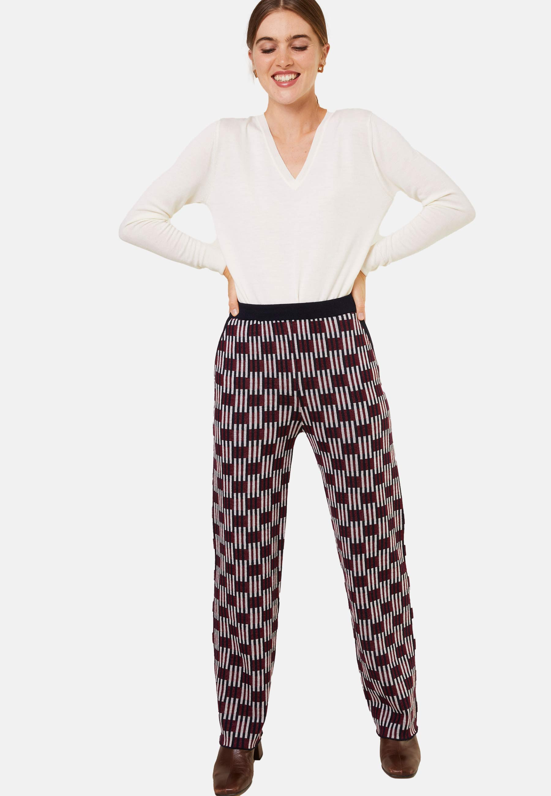 Pantalon à motifs en laine mérinos - Gill 7905 camel/soleil/ecru - 15 Orange
