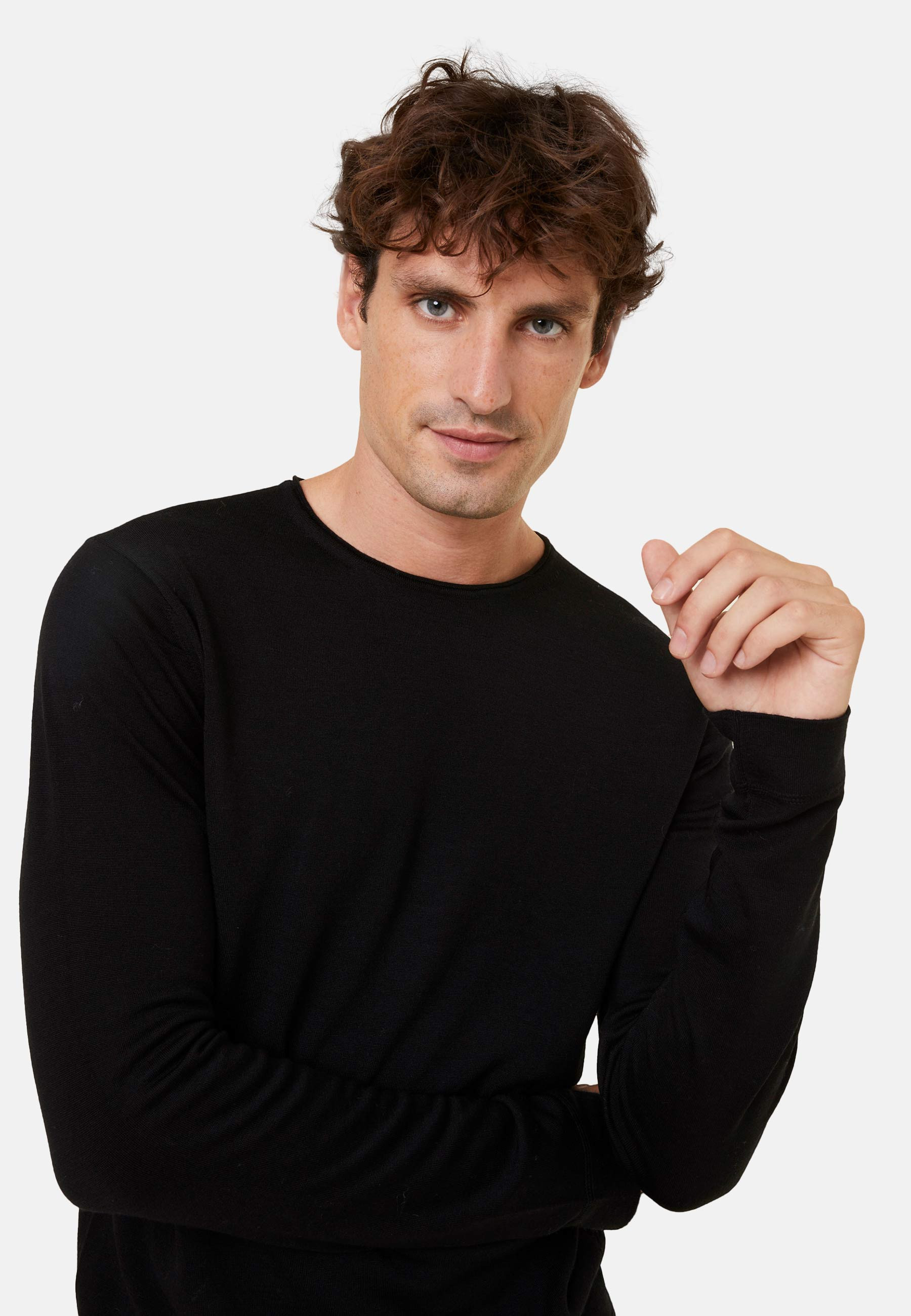 Pull col rond en laine mérinos finitions roulotées - Rythme 7860 soleil - 89 Moutarde
