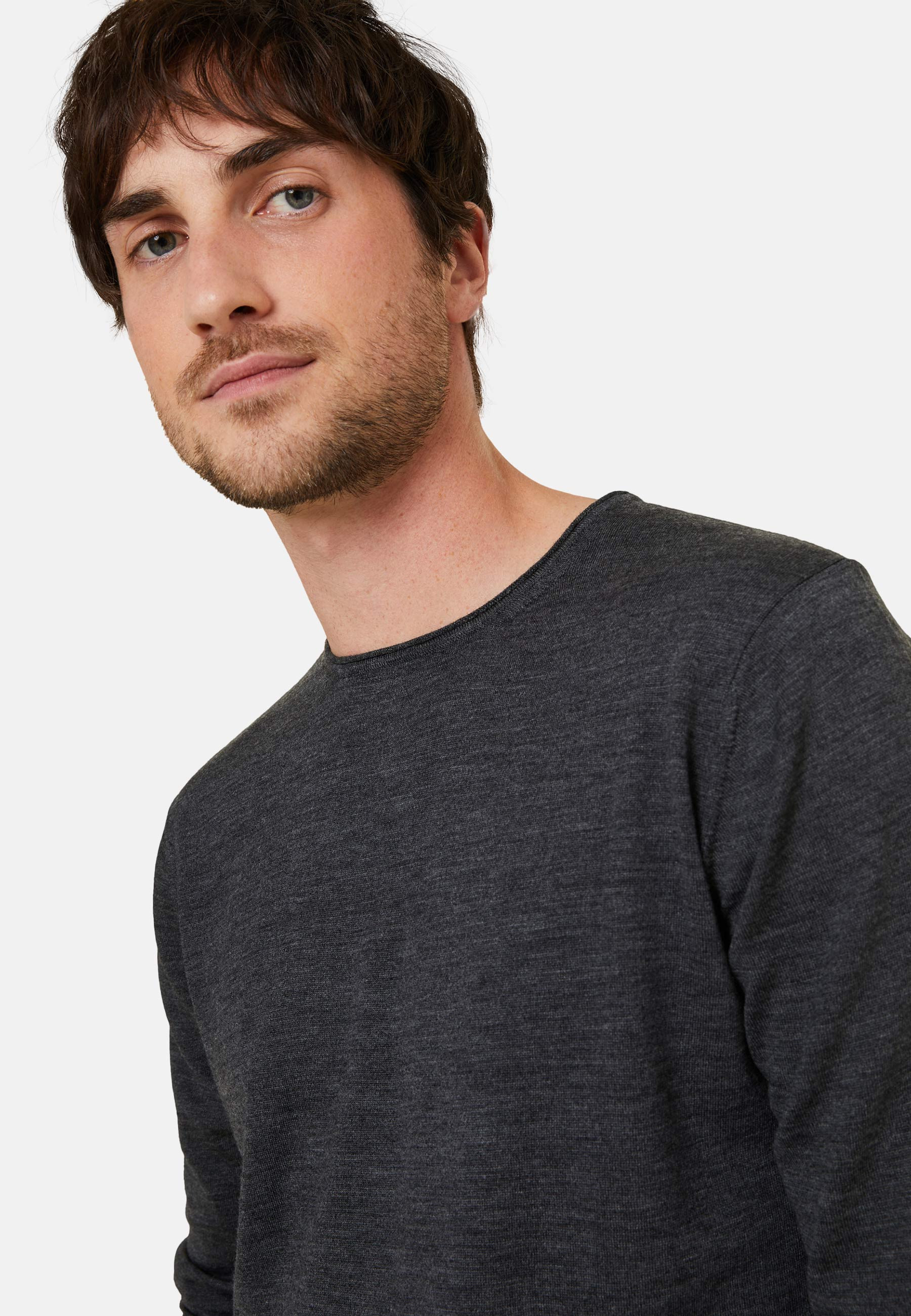 Pull col rond en laine mérinos finitions roulotées - Rythme 7860 soleil - 89 Moutarde