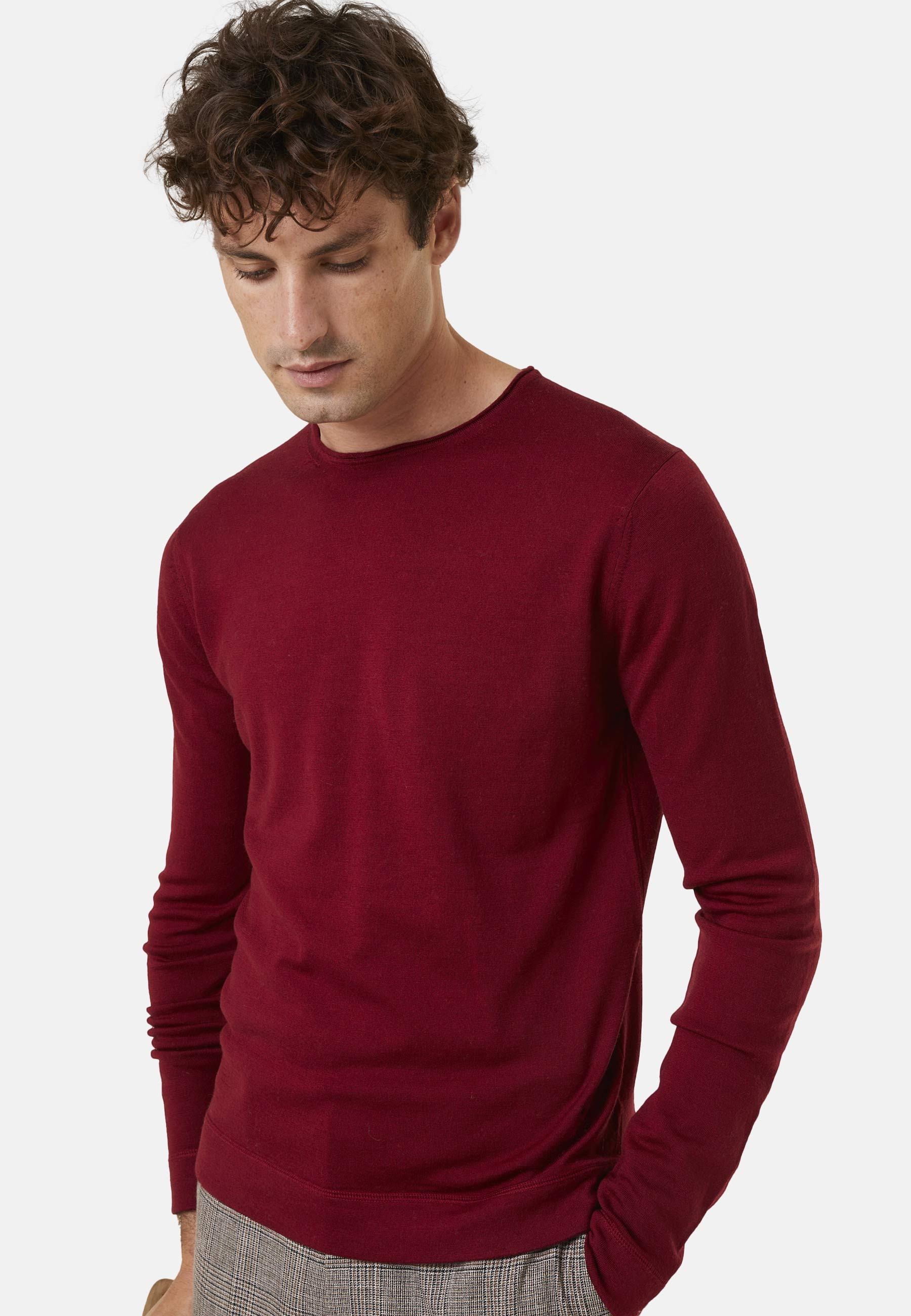 Pull col rond en laine mérinos finitions roulotées - Rythme 7860 soleil - 89 Moutarde
