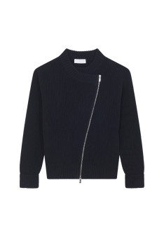 Veste zippée col rond en laine et cachemire - Gwenn 7840 marine - 05 Bleu marine