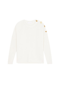 Pull col rond épaule boutonné en laine mérinos - Gao 7860 soleil - 89 Moutarde