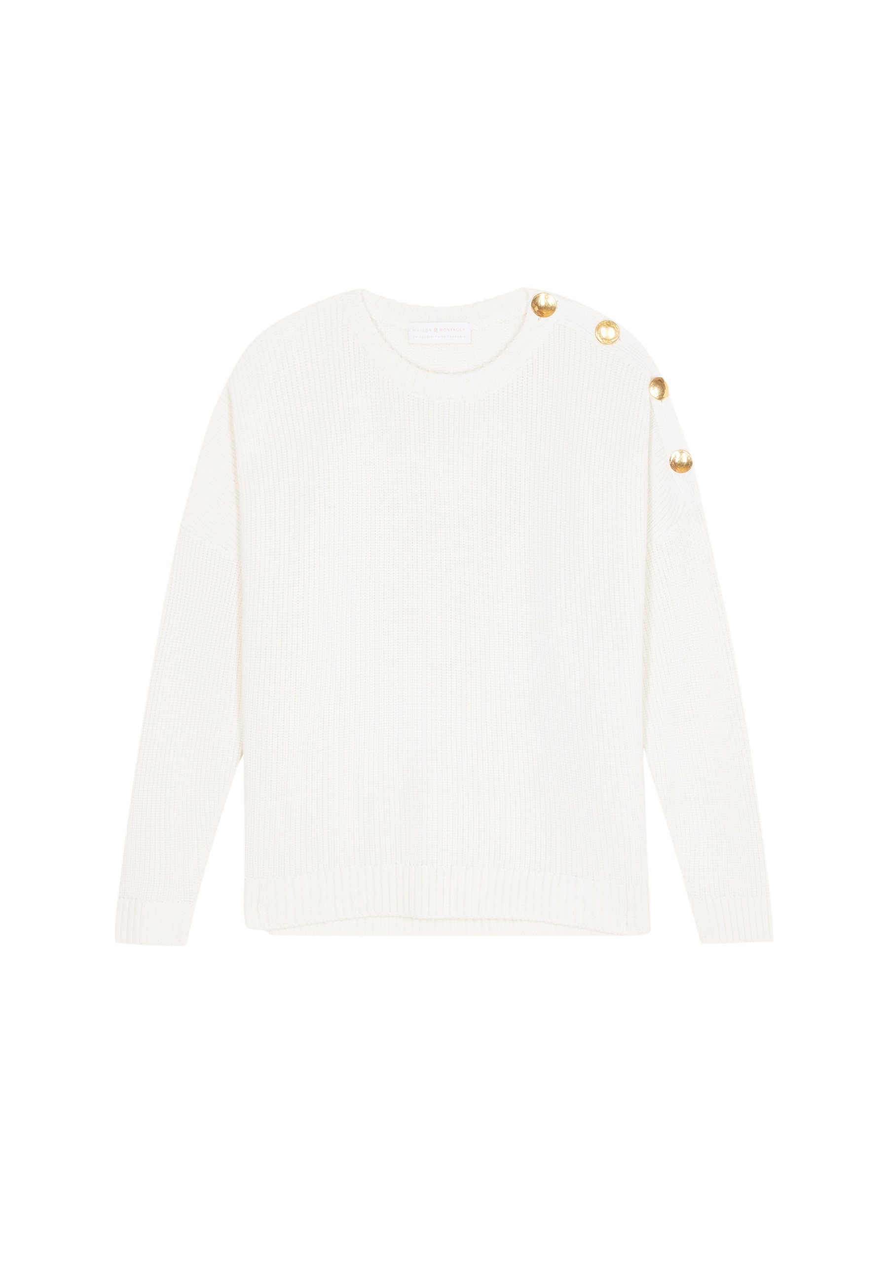Merino wool round neck buttoned shoulder sweater - Gao