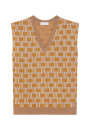 Pull col V à motifs en laine mérinos sans manches - Ganael