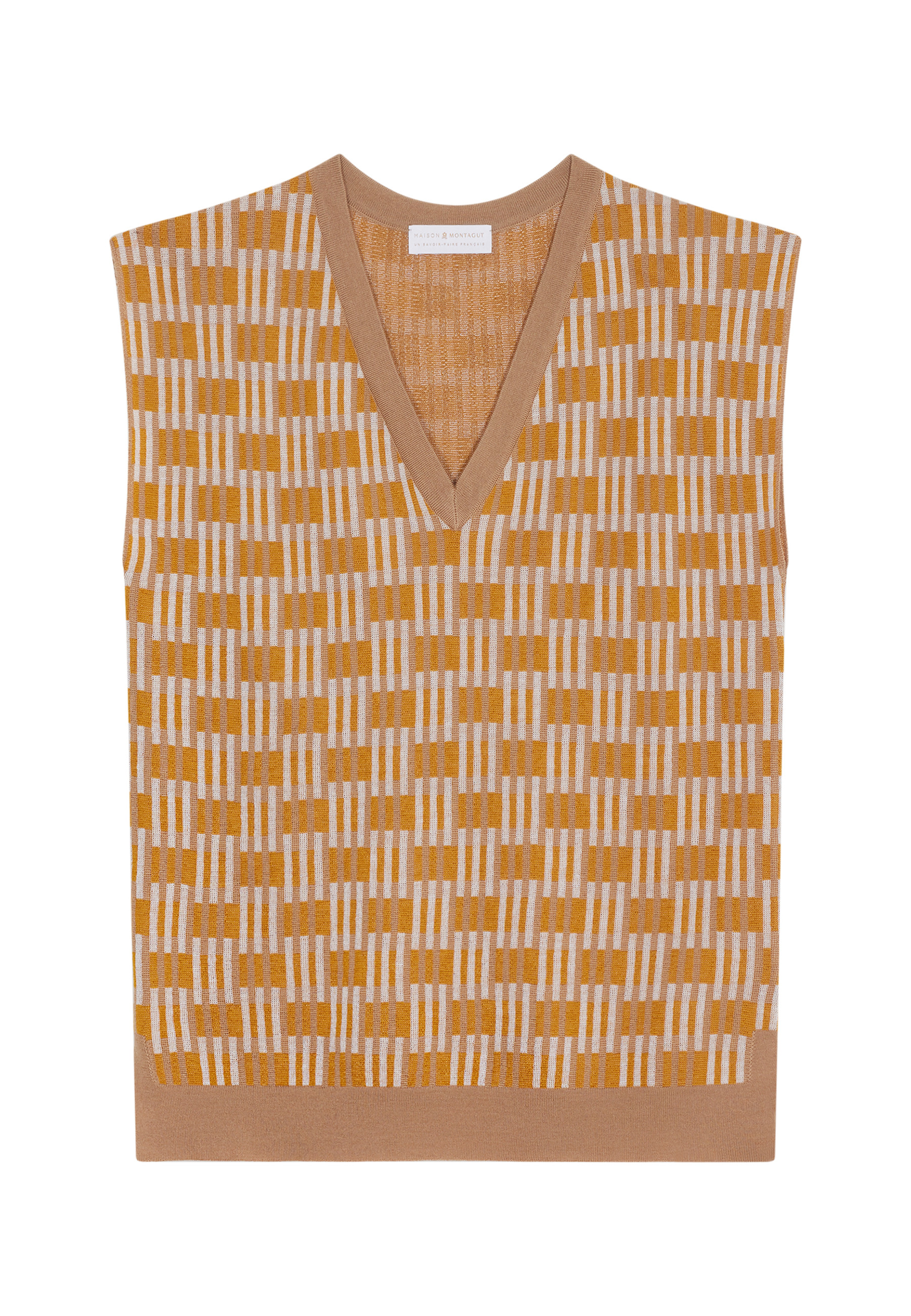 Pull col V à motifs en laine mérinos sans manches - Ganael