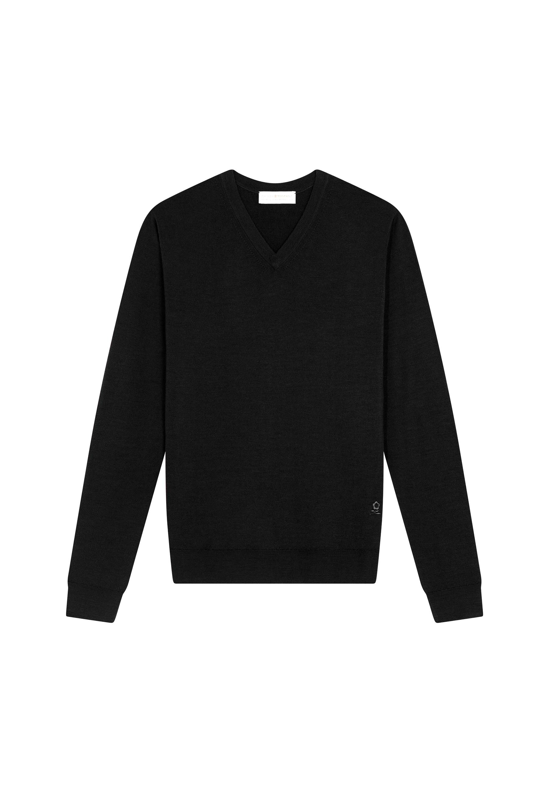 Pull col V avec logo en laine mérinos - Elmo 7881 cerise - 51 Bordeaux