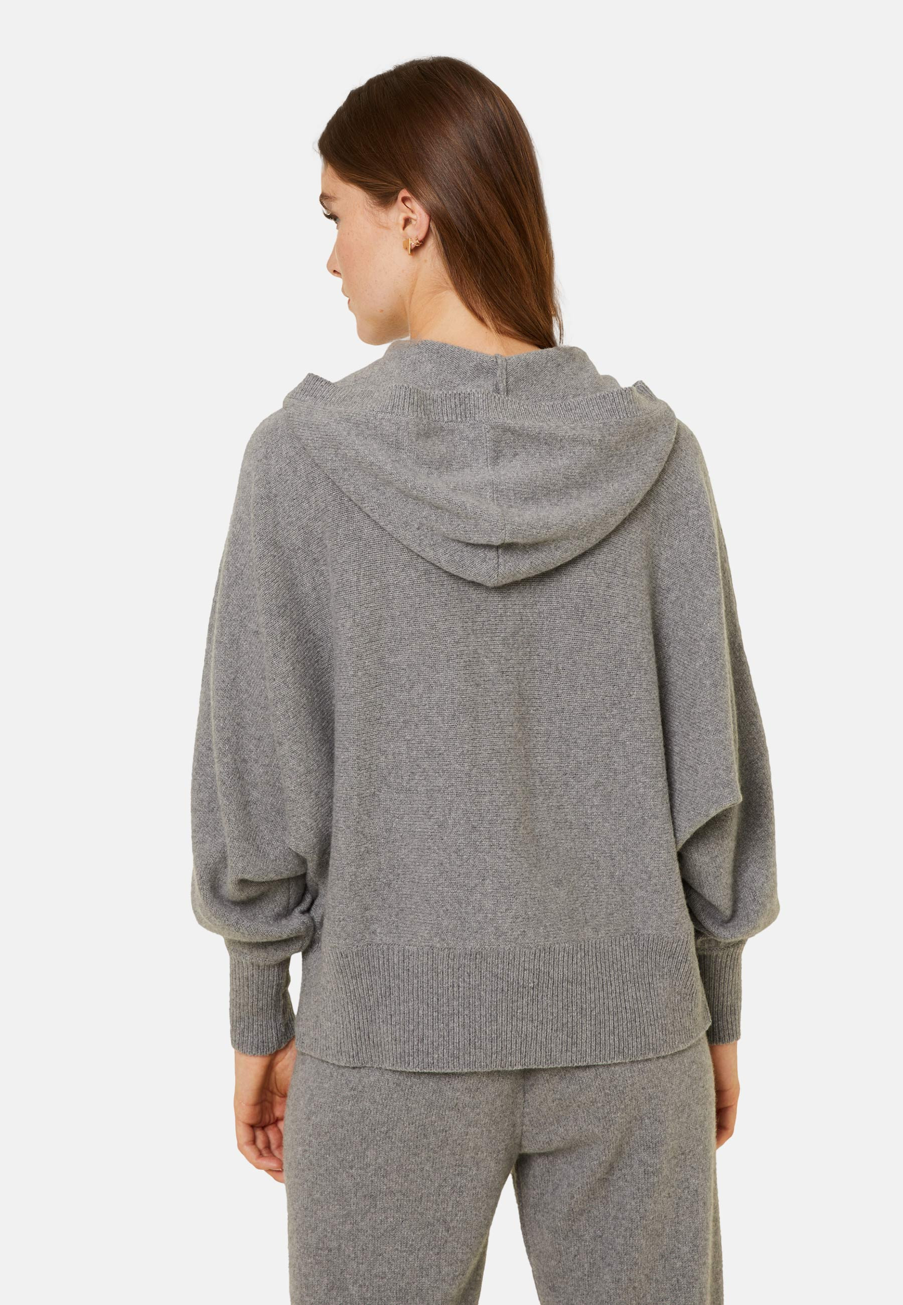 Gilet zippé à capuche manches chauves souris en cachemire et laine recyclés - Albin 7810 noir - 01 Noir