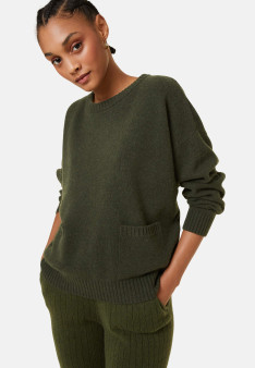 Pull ample à poches en cachemire et laine recyclés - Davina 7841 saphir - 06 Bleu moyen