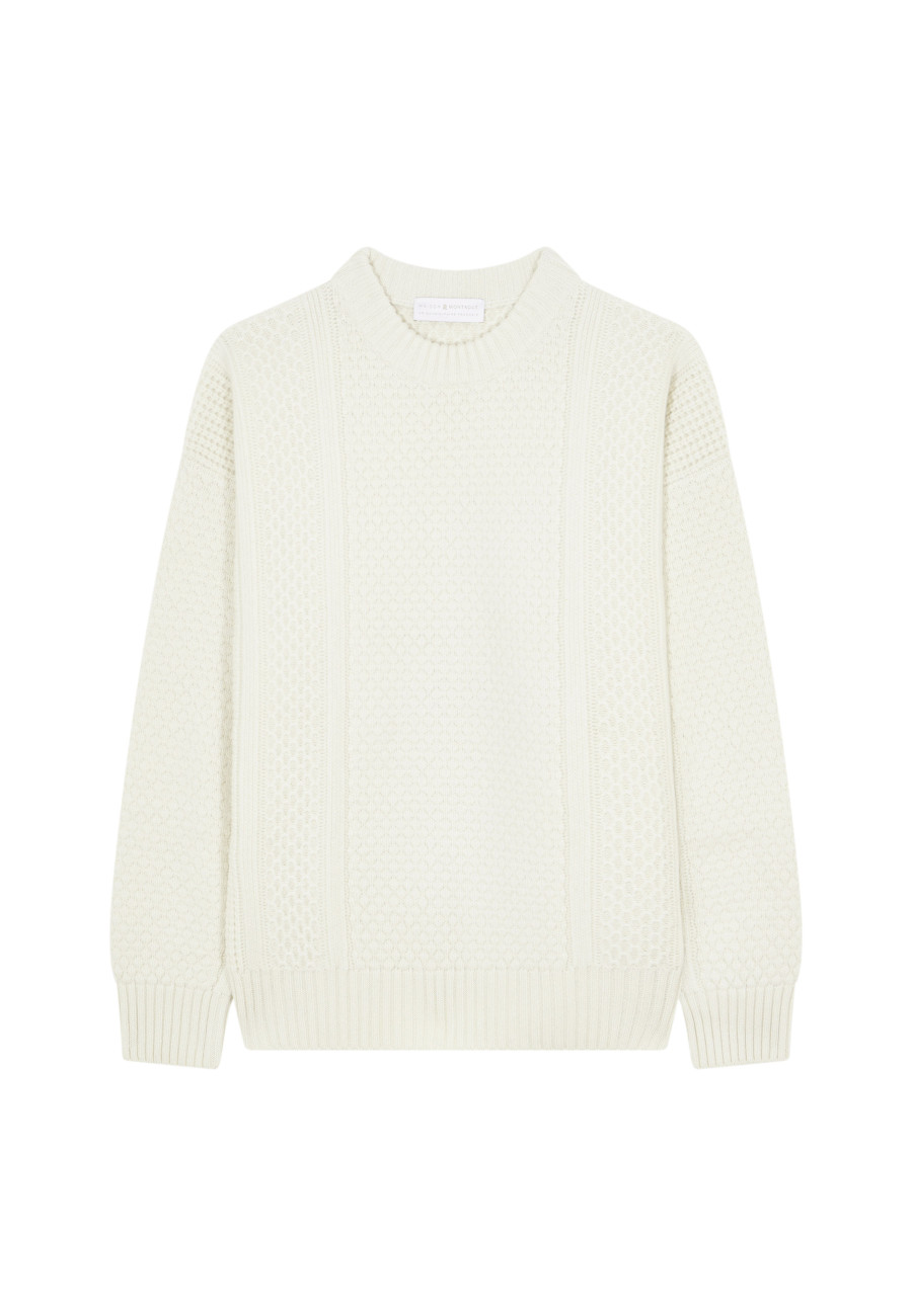 Round-neck waffle-knit sweater in wool and cashmere - Fall