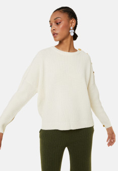 Merino wool round neck buttoned shoulder sweater - Gao