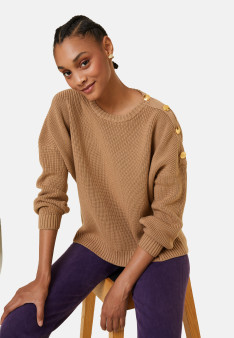 Merino wool round neck buttoned shoulder sweater - Gao