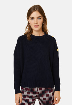 Merino wool round neck buttoned shoulder sweater - Gao